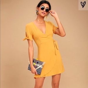 NWT Lulu’s My Philosophy Golden Yellow Wrap Dress